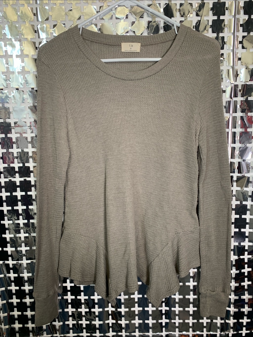 T.La Gray Waffle-Knit Peplum Long Sleeve Top